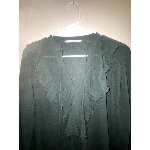 MNG Womens Forest Green Ruffle Long Sleeve Blouse Size Medium - Picture 3 of 5